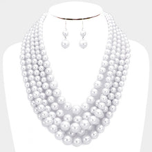 Load image into Gallery viewer, White Five Row Strand Pearls - White Pearl Necklace &amp; Earrings 2pc. Set - N1016
