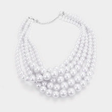 Load image into Gallery viewer, White Five Row Strand Pearls - White Pearl Necklace &amp; Earrings 2pc. Set - N1016
