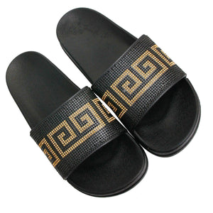 Black and Gold Size 10 Designer Black Slides