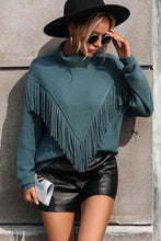 Load image into Gallery viewer, Turtle Neck Tassel Front Long Sleeve Pullover Sweater
