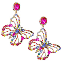 Load image into Gallery viewer, XLarge Multi Rhinestone Butterfly Earrings
