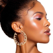 Load image into Gallery viewer, Gold BLACK GIRL MAGIC Hoops
