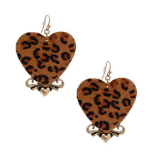 Load image into Gallery viewer, Leopard Print Leather Heart Earrings
