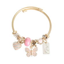 Load image into Gallery viewer, Gold Pink Butterfly Cable Bangle
