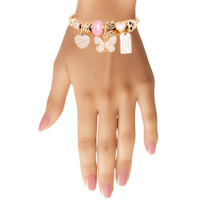 Gold Pink Butterfly Cable Bangle