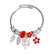 Load image into Gallery viewer, Silver Red Clover Cable Bangle
