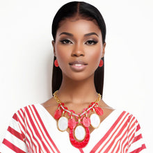 Load image into Gallery viewer, Necklace Red White Oval Swirl Set for Women
