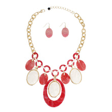 Load image into Gallery viewer, Necklace Red White Oval Swirl Set for Women
