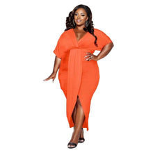 Load image into Gallery viewer, 3XL Bright Orange Hip Pleat Dress
