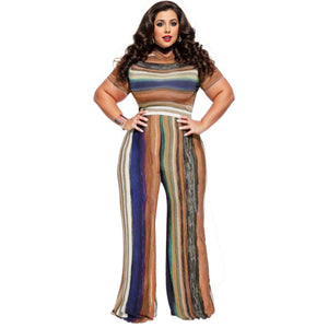 5XL Striped Top Pants Set