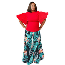 Load image into Gallery viewer, 1XL Red Ruffle Tropical Pant Set
