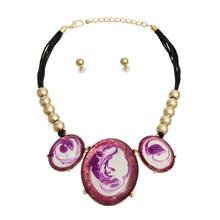 Load image into Gallery viewer, Marbled Purple Oval Black Cord Necklace
