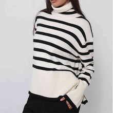 Load image into Gallery viewer, Striped Turtleneck Flare Sleeve Sweater
