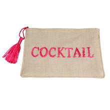 Load image into Gallery viewer, Burlap Clutch with Pink Raffia COCKTAIL Stitching
