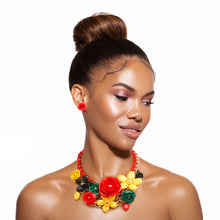 Load image into Gallery viewer, Red, Green, and Yellow Chunky Rose Necklace
