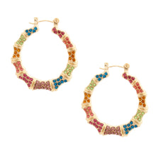 Load image into Gallery viewer, Multi Color Bling Thin Bamboo Hoops
