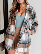 Load image into Gallery viewer, Plaid Double-Breasted Long Sleeve Coat
