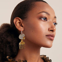 Load image into Gallery viewer, Brown Glitter Afro Hair Pick Earrings
