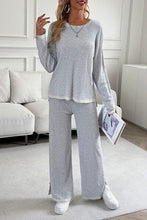 Load image into Gallery viewer, Contrast Trim Round Neck Top and Pants Set
