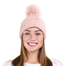 Load image into Gallery viewer, Dusty Pink Fox Fur Pom Beanie
