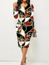 Load image into Gallery viewer, Printed Round Neck Long Sleeve Midi Dress
