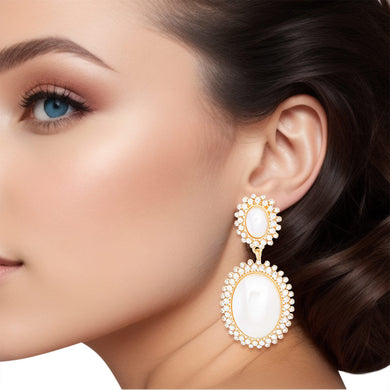 Clip On Gold Medium Pearl Halo Earrings for Women