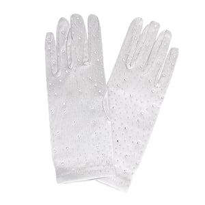 Gloves Silver Rhinestone Satin Bridal for Women