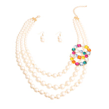 Load image into Gallery viewer, Infinite Elegance: Multi-Color Infinity Ring 3-Layer Pearl Necklace Set

