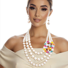 Load image into Gallery viewer, Infinite Elegance: Multi-Color Infinity Ring 3-Layer Pearl Necklace Set
