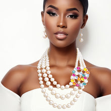Load image into Gallery viewer, Infinite Elegance: Multi-Color Infinity Ring 3-Layer Pearl Necklace Set

