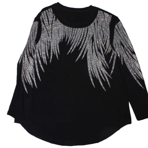 Long Sleeve Shirt Black Bling Wings for Women