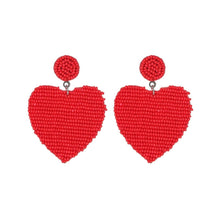 Load image into Gallery viewer, Red Seed Bead Heart Earrings

