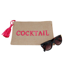 Load image into Gallery viewer, Burlap Clutch with Pink Raffia COCKTAIL Stitching
