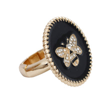 Load image into Gallery viewer, Black Bee Charm Gold Ring
