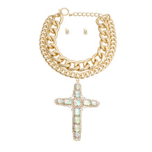 Load image into Gallery viewer, Chunky Aurora Borealis Jumbo Cross Necklace
