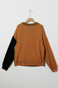 Contrast Round Neck Dropped Shoulder Sweater