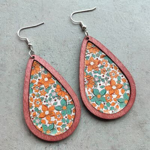 Floral Wood Teardrop Earrings