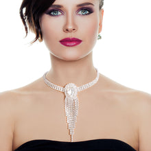 Load image into Gallery viewer, Silver Frame Fringe Rhinestone Choker
