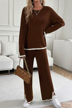 Load image into Gallery viewer, Contrast Trim Round Neck Top and Pants Set
