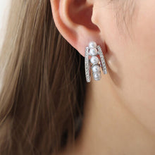 Load image into Gallery viewer, Pearl Titanium Steel C-Hoop Earrings
