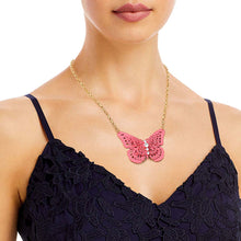 Load image into Gallery viewer, Pink 3D Butterfly Pendant Necklace
