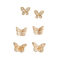 Load image into Gallery viewer, Gold 3 Pcs Butterfly Stud Set
