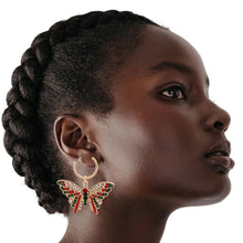 Load image into Gallery viewer, Red and Green Flutter Butterfly Hoops
