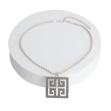Load image into Gallery viewer, Silver Square Greek Key Pendant Necklace
