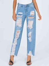 Load image into Gallery viewer, Raw Hem Distressed Straight Jeans
