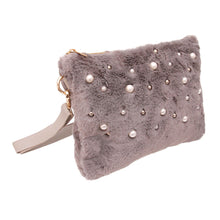 Load image into Gallery viewer, Gray Fur Pearl Stud Clutch
