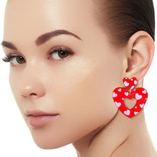 Load image into Gallery viewer, Red Pink Glitter Heart Earrings
