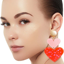 Load image into Gallery viewer, Pink Double Heart Earrings
