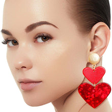 Load image into Gallery viewer, Red Double Heart Earrings
