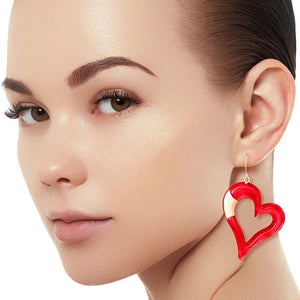 Red Matte Gold Heart Earrings